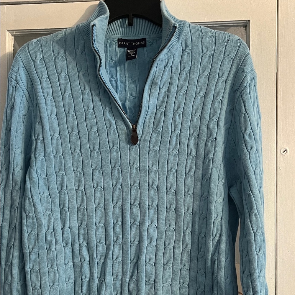 Grant Thomas Men's Light Blue Zip-Up Sweater